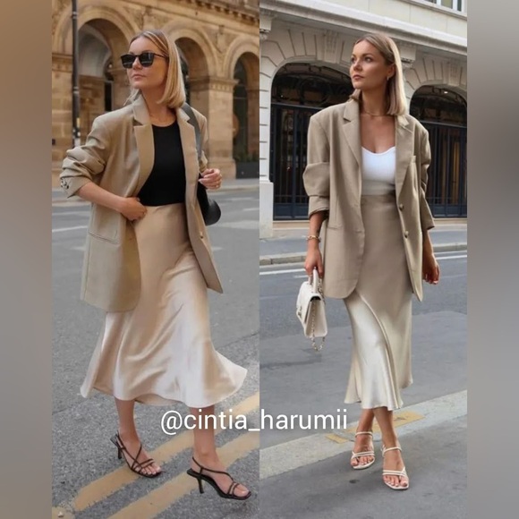 ZARA NEW SATIN EFFECT MIDI SKIRT - Picture 10 of 16